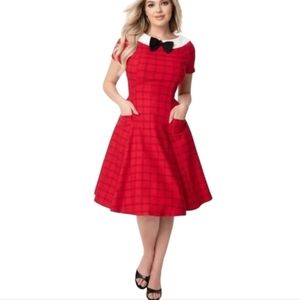 Unique Vintage Red Retro Eloise Midi Swing Dress Size XS / 2